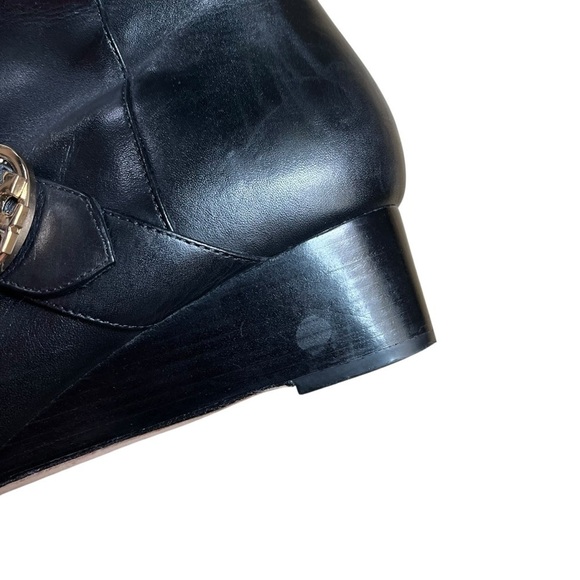 TORY BURCH Sophia Black Nappa Leather Tall Wedge Riding Boots - Picture 15 of 15